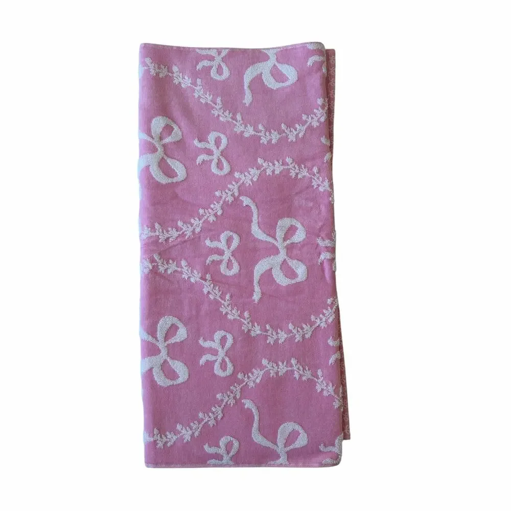 4pc Plush Pink & White BOW Towel Set - 2 Hand 2 Bath Cotton Chic Bath NEW